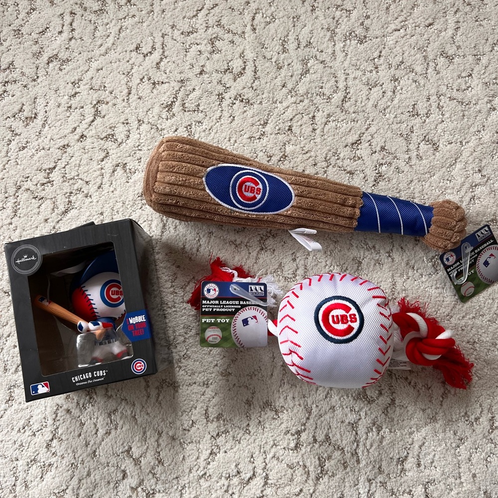 Chicago Cubs two dog toys and one ornament. Brand new with tags.